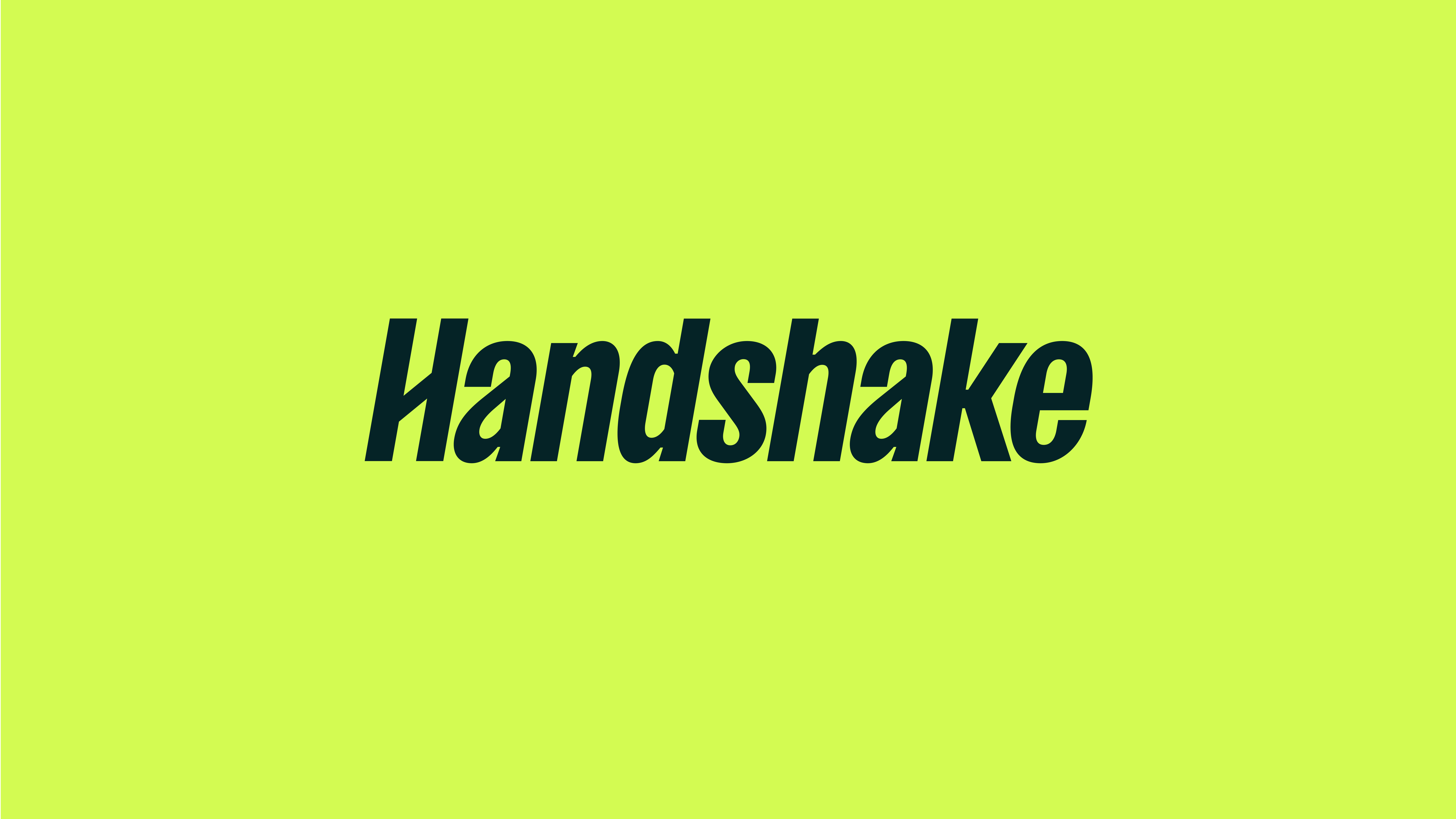 Handshake logo on a lime green background